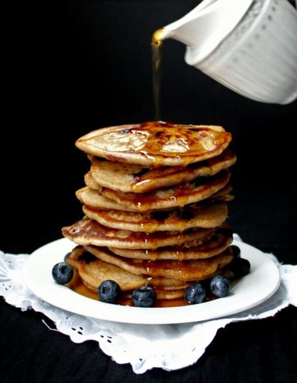 vegan blueberry sourdough pancakes