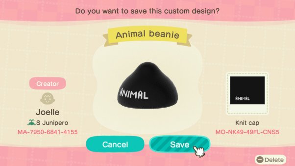 Custom animal beanie in animal crossing