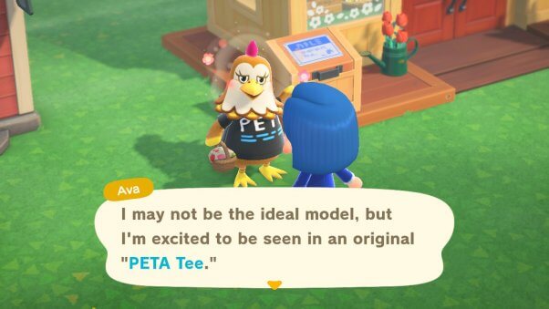 Ava wearing PETA shirt in Animal Crossing game