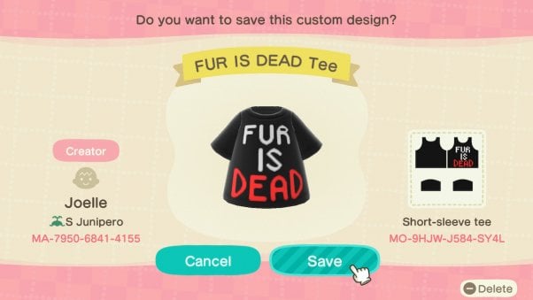 fur is dead custom animal crossing design