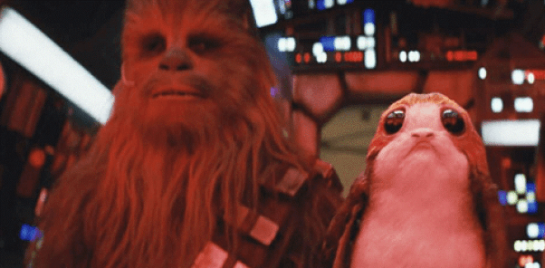 star wars the last jedi chewie and porg in falcon