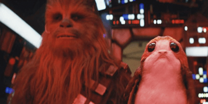 star wars the last jedi chewie and porg in falcon