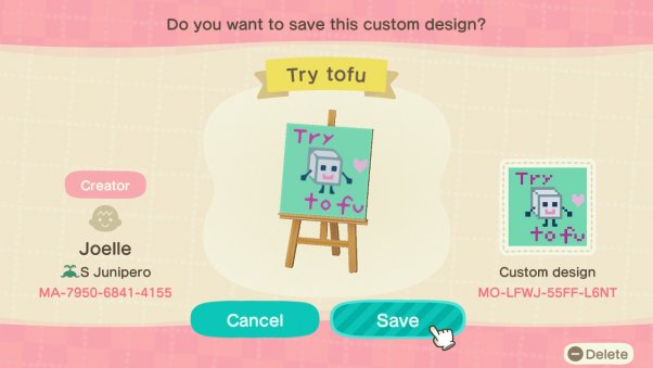 try tofu animal crossing custom design