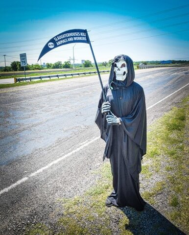 Grim Reaper protesting Sherman, Texas Tyson slaughterhouse