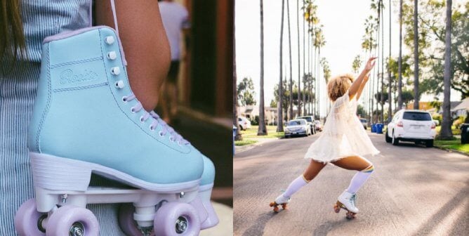 purple suede roller skates