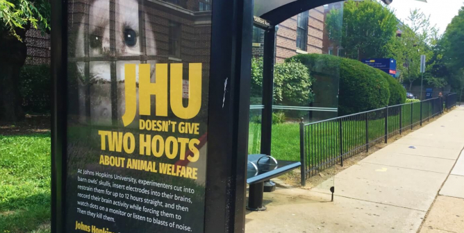 JHU PETA poster near campus