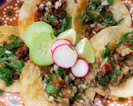 Tacos with cucumber and vegan meat