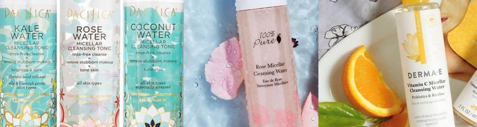 Pacifica Micellar Water in Kale, Rose, and Coconut; 100% Pure Rose Micellar Water; Derma-E Vitamin C Micellar Cleansing Water