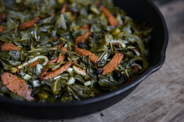 vegan mixed greens and bacon