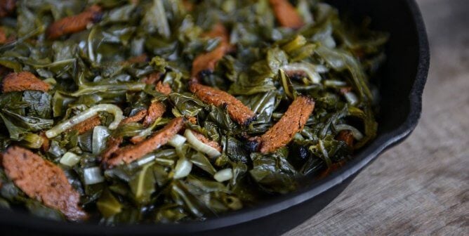 vegan mixed greens and bacon