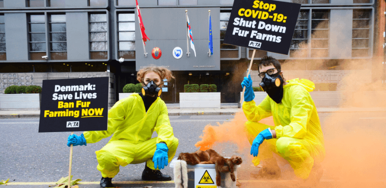 Hazmat-Clad PETA U.K. Members Demand Danish Fur Ban
