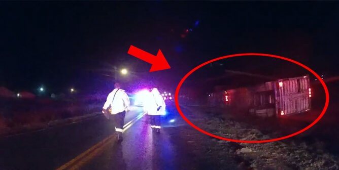 tractor trailer overturned at night