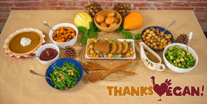 Thanksvegan logo and holiday food