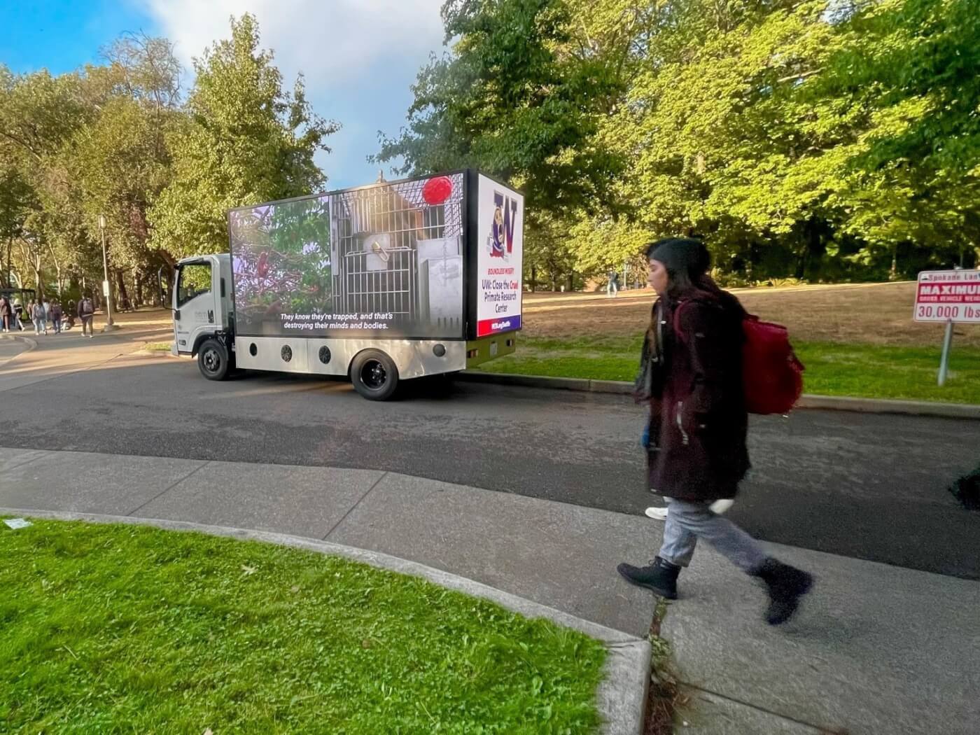 PETA's shrieking monkey mobile billboard drives through the UW campus