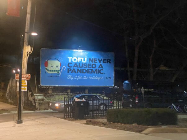 'Tofu Never Caused a Pandemic' Billboard in Ann Arbor, Michigan