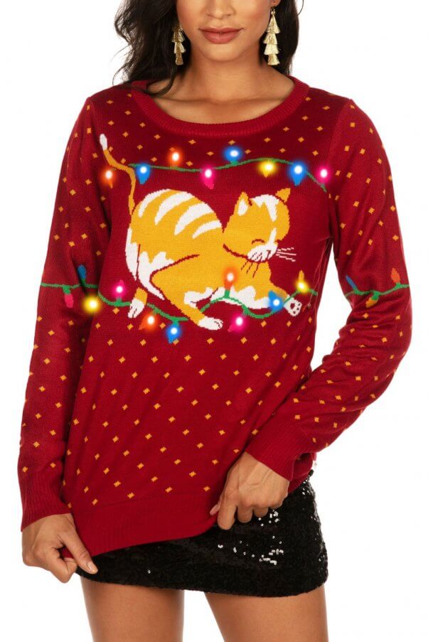 cat ugly christmas sweater wool-free