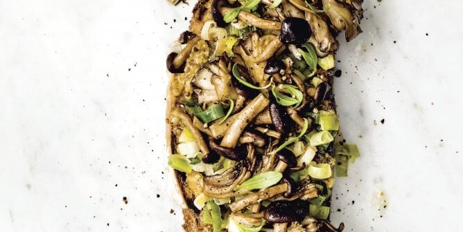 bryant terry leek and mushroom toast