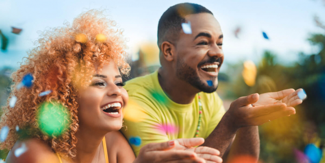 Two people celebrating