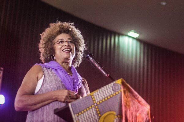 Angela Davis speaking at a conference