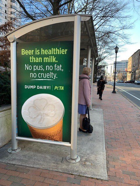 is beer healthier than milk PETA bus stop ads