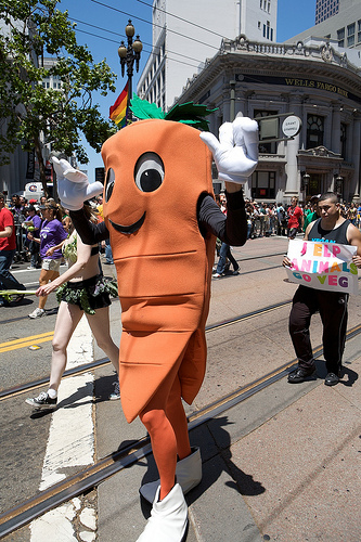 chris p carrot mascot at sf pride parade