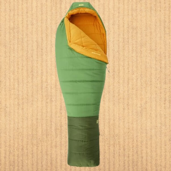 REI mummy-shaped sleeping bag