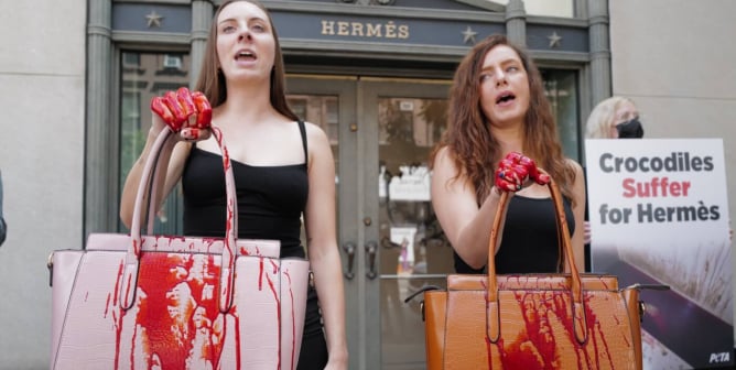 PHOTOS: PETA Members in a Sea of ‘Blood’ Descend on Hermès in NYC