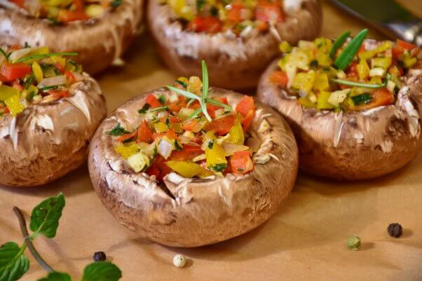 Stuffed mushrooms about to be baked