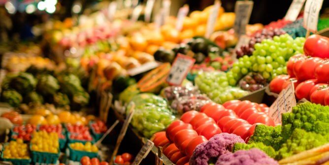 Produce in a grocery store