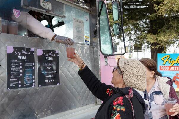 A food giveaway Thursday, Feb. 2, 2023, at McKinley Park in Stockton, Calif.