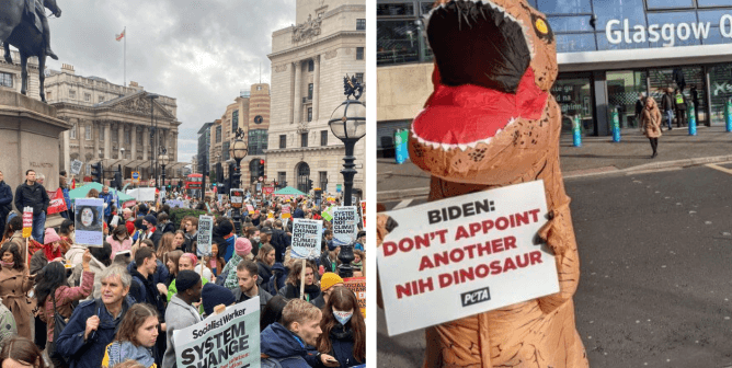 A PETA UK Protest and Dino in glasgow