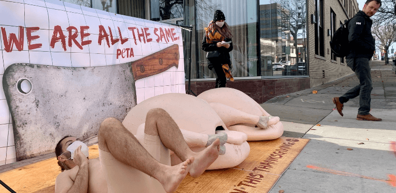 ‘Trussed-Up’ PETA Supporter Promotes a Turkey-Free Holiday