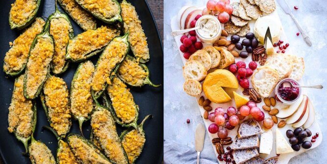 vegan appetizers jalapeno poppers and vegan cheese board