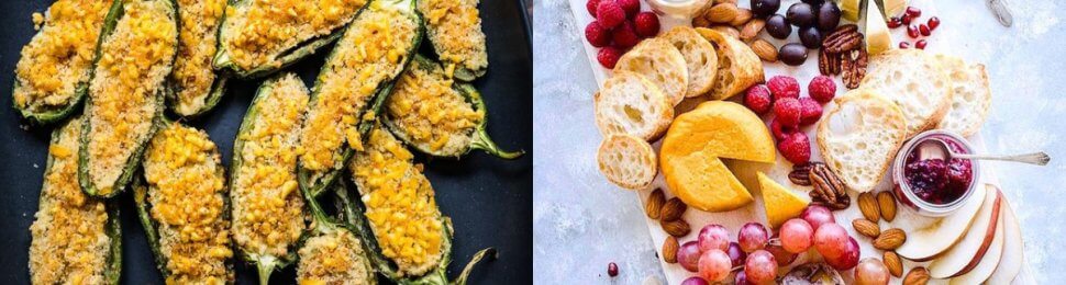 vegan appetizers jalapeno poppers and vegan cheese board