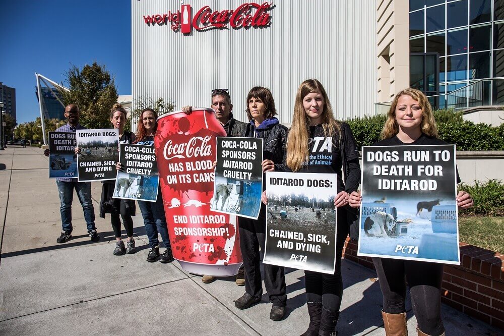 peta protests coca-cola at iditarod demo