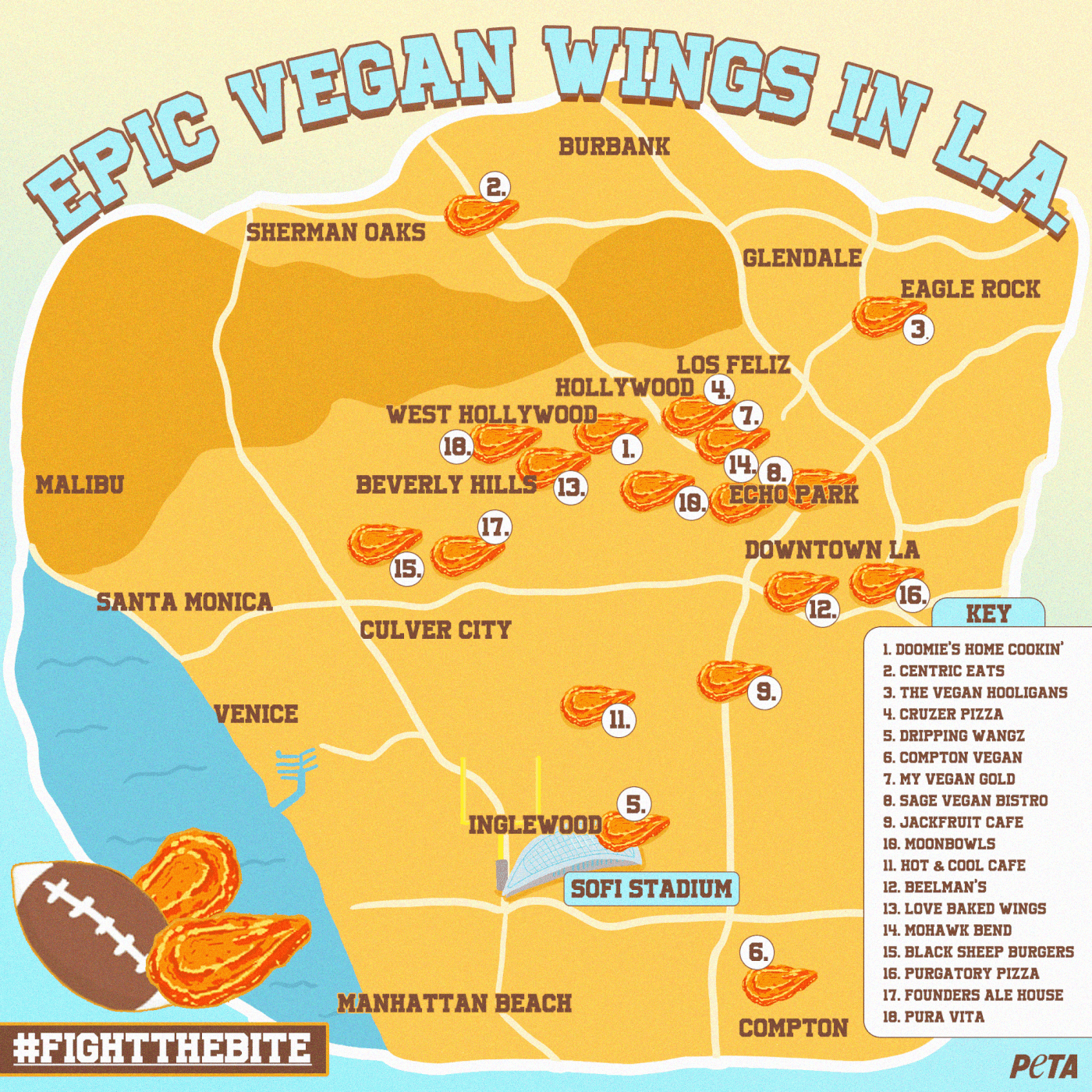 map of epic vegan wings in la for fight the bite