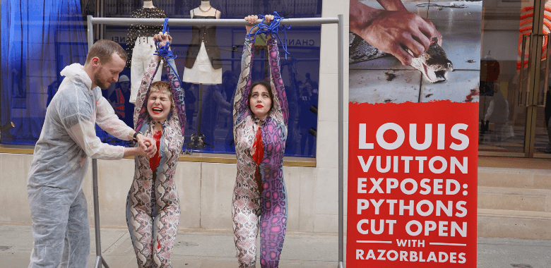 ‘Bloody’ PETA U.K. Supporters ‘Skinned’ Outside Louis Vuitton