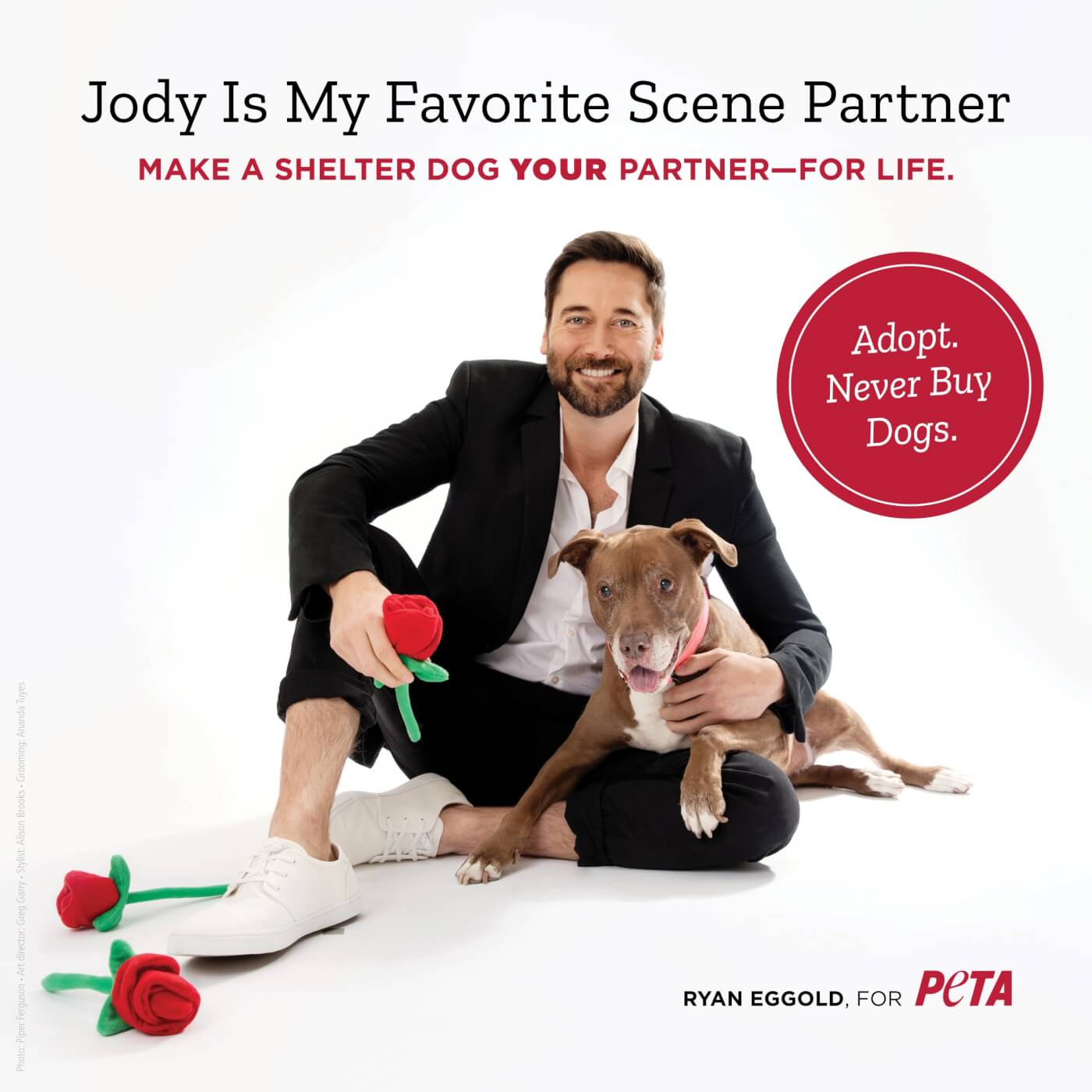 ryan eggold peta campaign "jody is my favorite scene partner. make a shelter dog your partner-- for life"