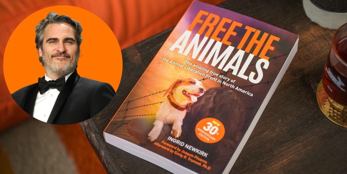 Joaquin Phoenix and free the animals book on coffee table