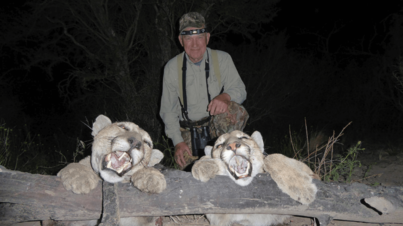 hunter in argentina displays two pumas