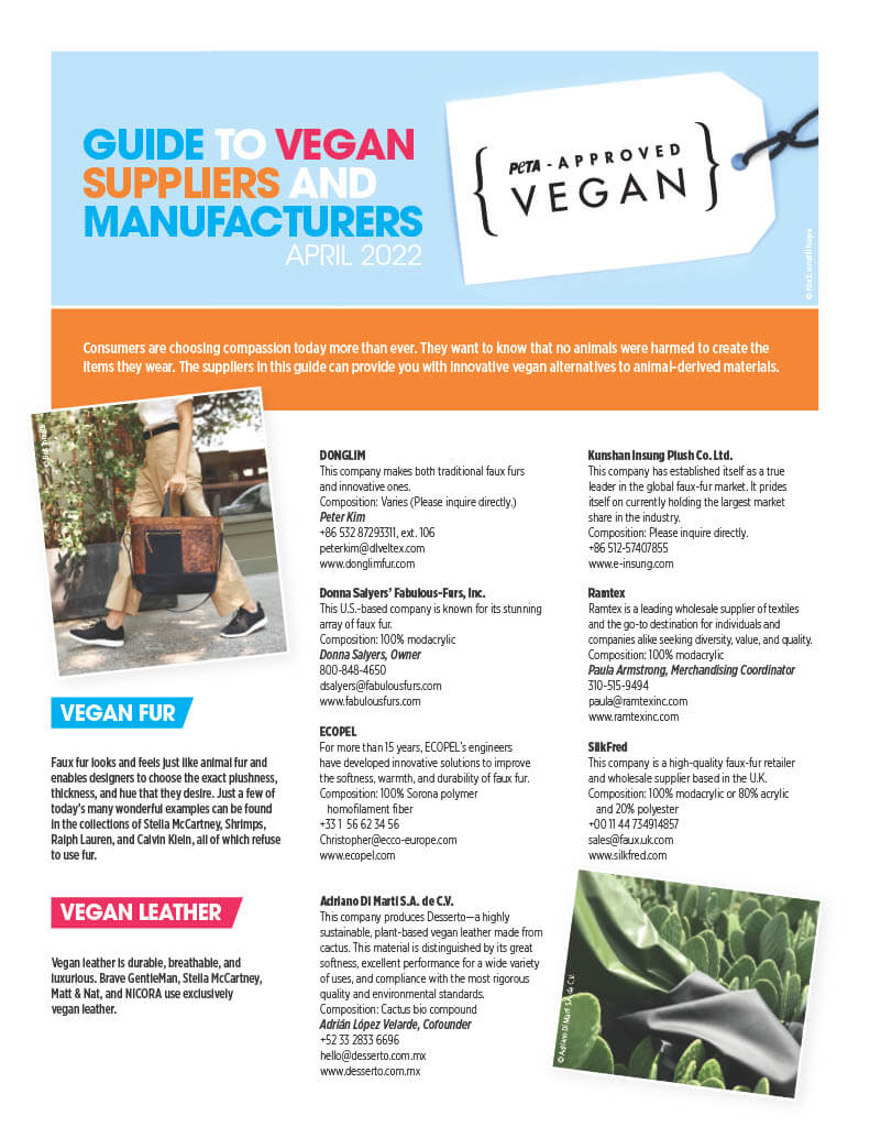 Guide to Suppliers of Vegan Fabrics and Materials PETA