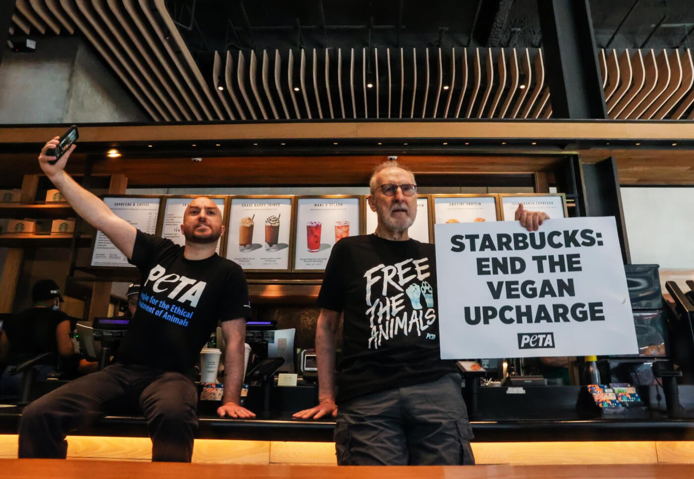 James Cromwell superglue Starbucks protest