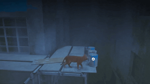 stray cat game gif - cat spilling paint can