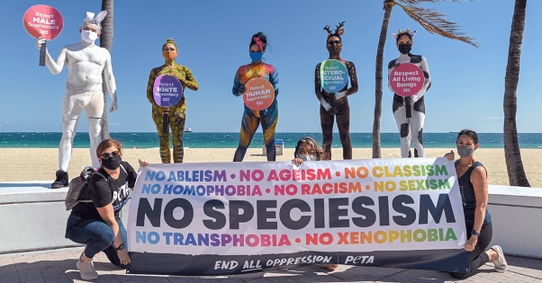 PETA protests against all prejudice with end speciesism protest with animal body paint