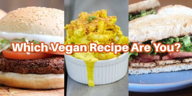 which vegan recipe are you text over photos of a vegan burger, mac n cheese, and tempeh blt