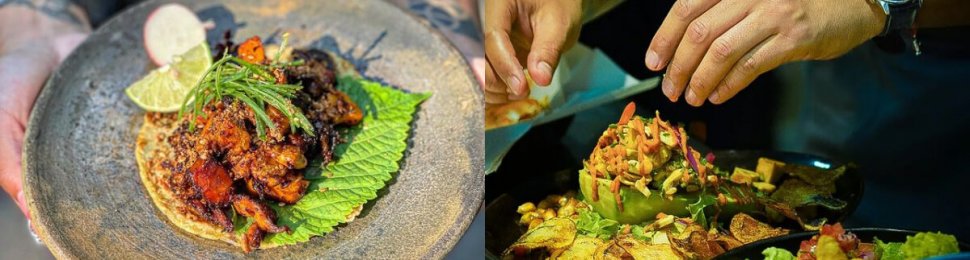 plates of vegan food from los loosers and mestizo vegano, two vegan restaurants in latin america