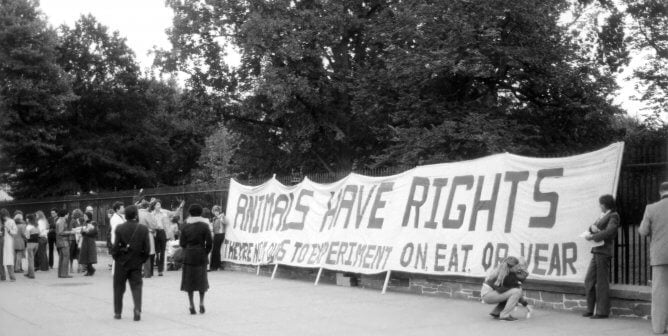 The first World Day for Laboratory Animals protest in the U.S., 1980