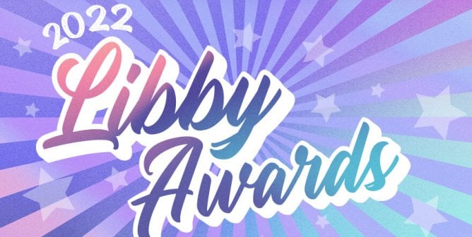 The 2022 libby awards logo on blue striped background