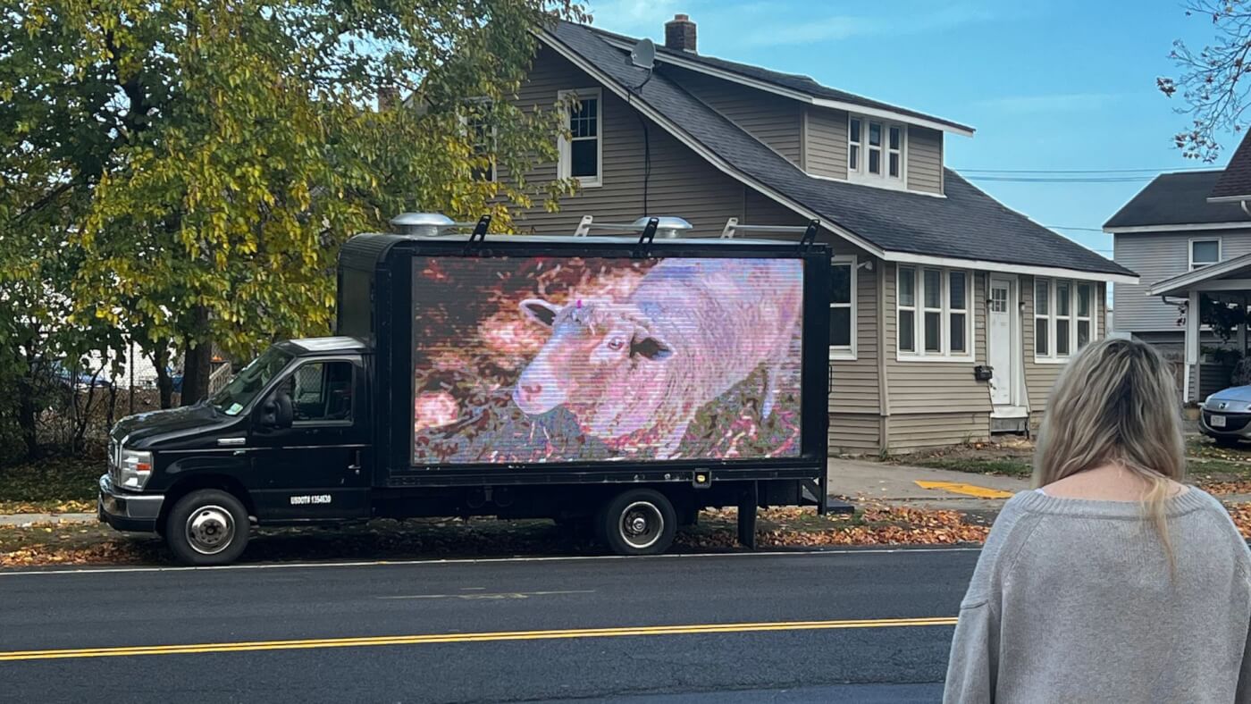 "Happy Wool" Mobile Billboard at Fiber Festival of New England