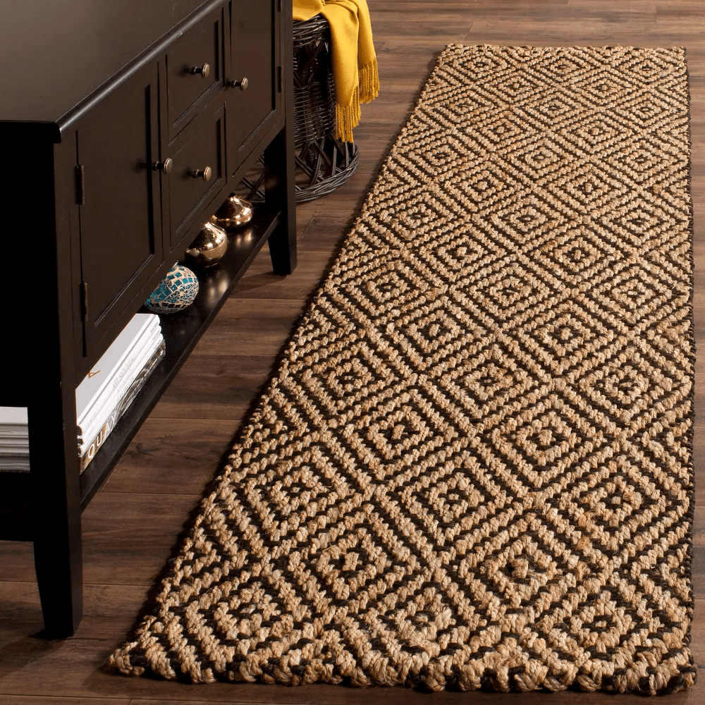 geometric black and tan jute runner rug from overstock